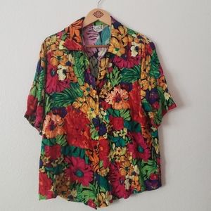 Clio II Vintage Colorful Floral Print Blouse Sz 1X